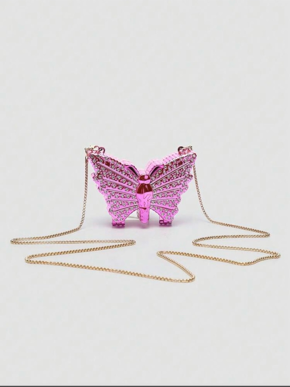 Shiny Pink Metallic Butterfly Mini Crossbody Bag with Crystal Accents - Picture 5 of 7